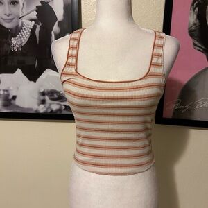 BDG Cream and Tan Ribbed Tank Top